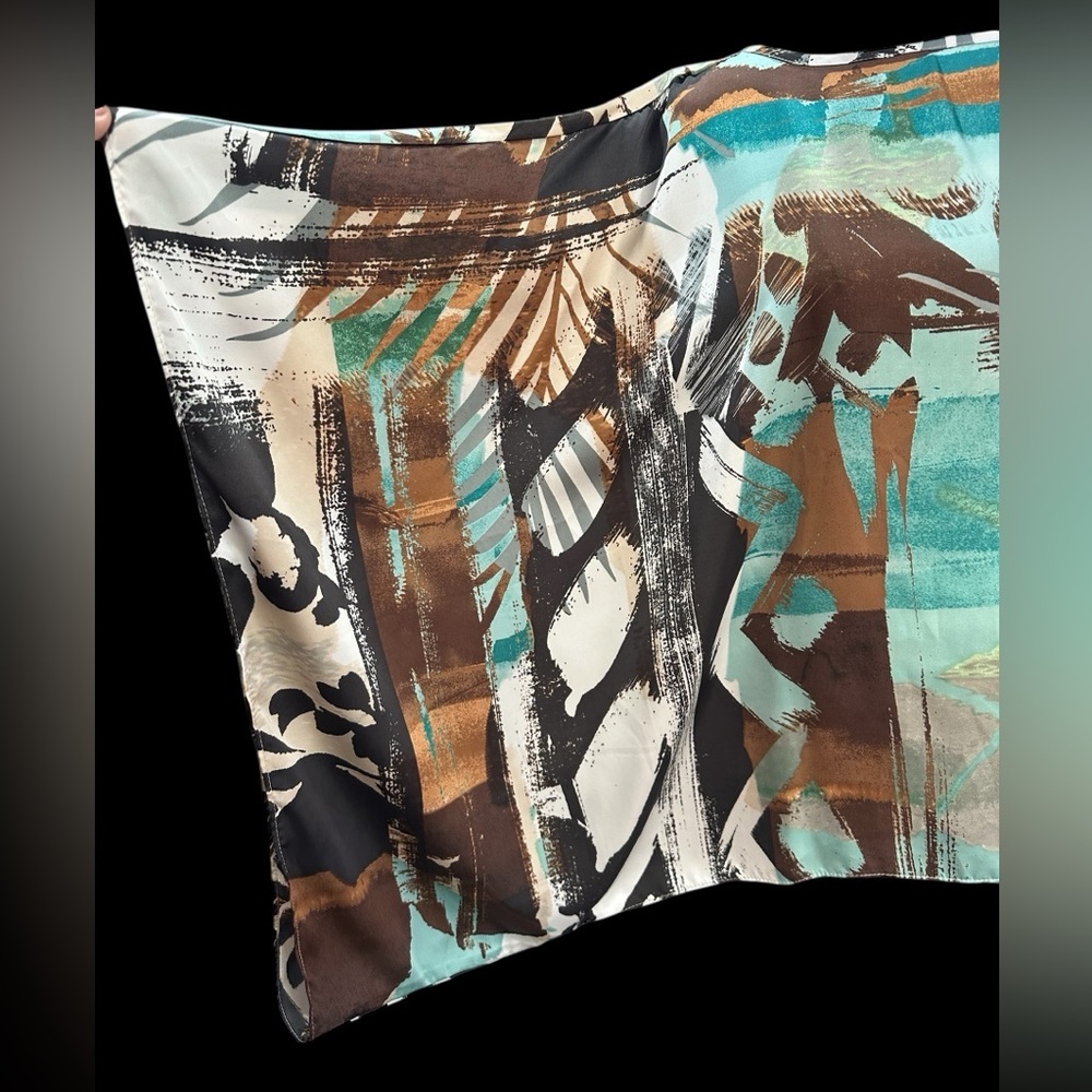 Chicos women’s Brown and Blue short sleeve Poncho style blouse Size: S/M - Picture 3 of 5